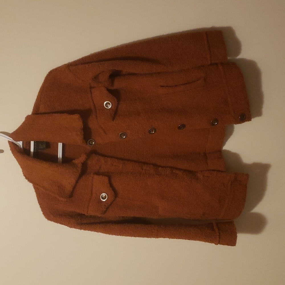Tahari brown long sleeve button up teddy coat size XS.
